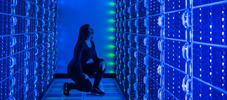 Woman in a data centre