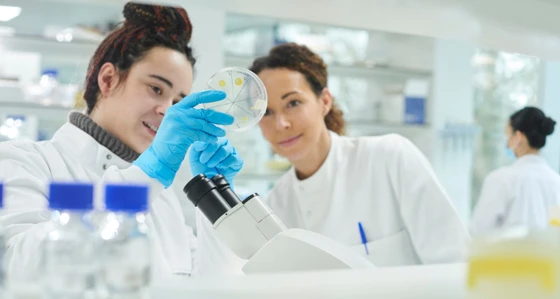 Two women working in a lab