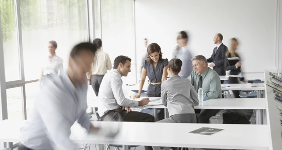 A group of work colleagues in an informal meeting