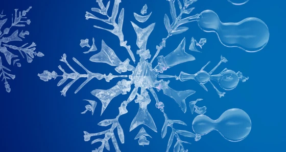 Snow flakes melting to become liquid